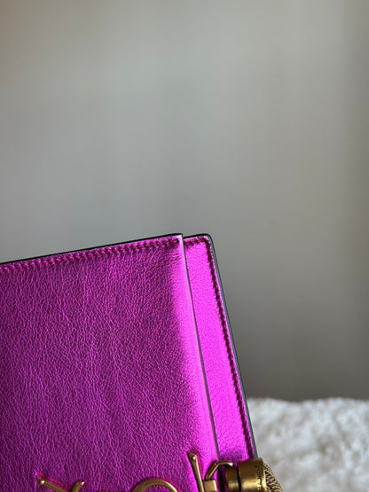 SAINT LAURENT Classic Monogram Tassel Chain wallet Leather pink metallic