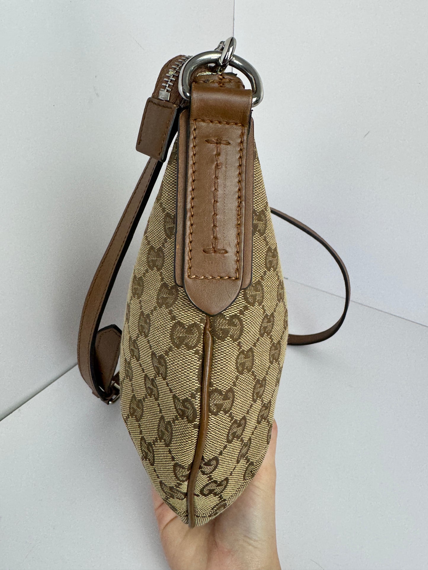 Gucci Web Half Moon Crossbody GG Canvas Brown