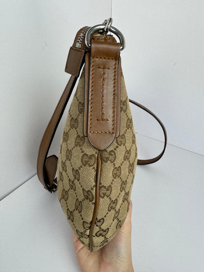 Gucci Web Half Moon Crossbody GG Canvas Brown