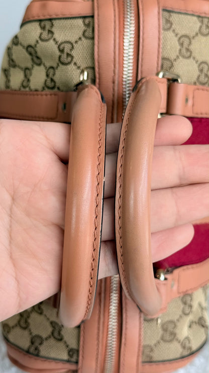 GUCCI Web Boston Small GG Canvas With Strap