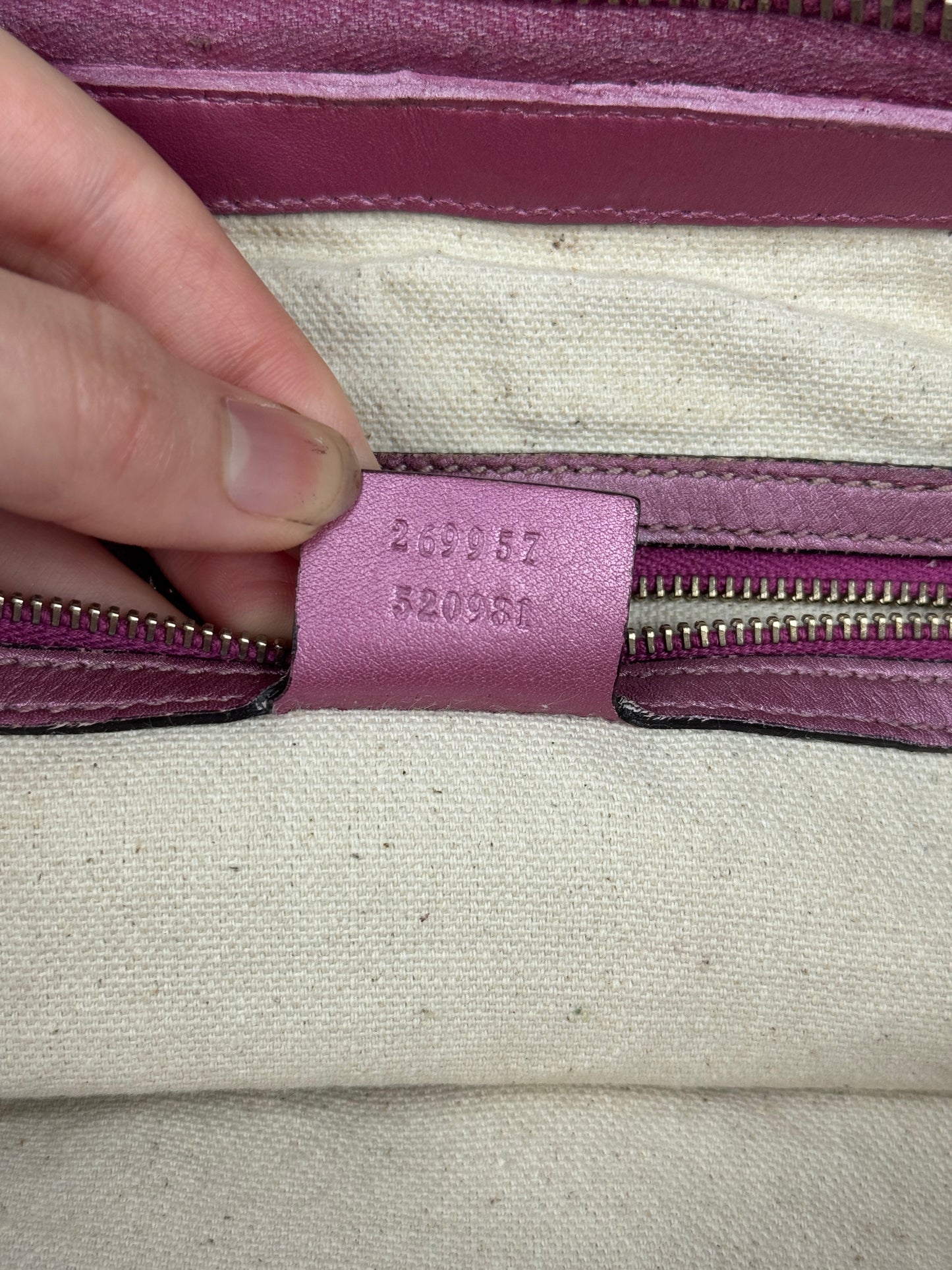 GUCCI Heart Bit Handbag with strap GG Canvas Pink