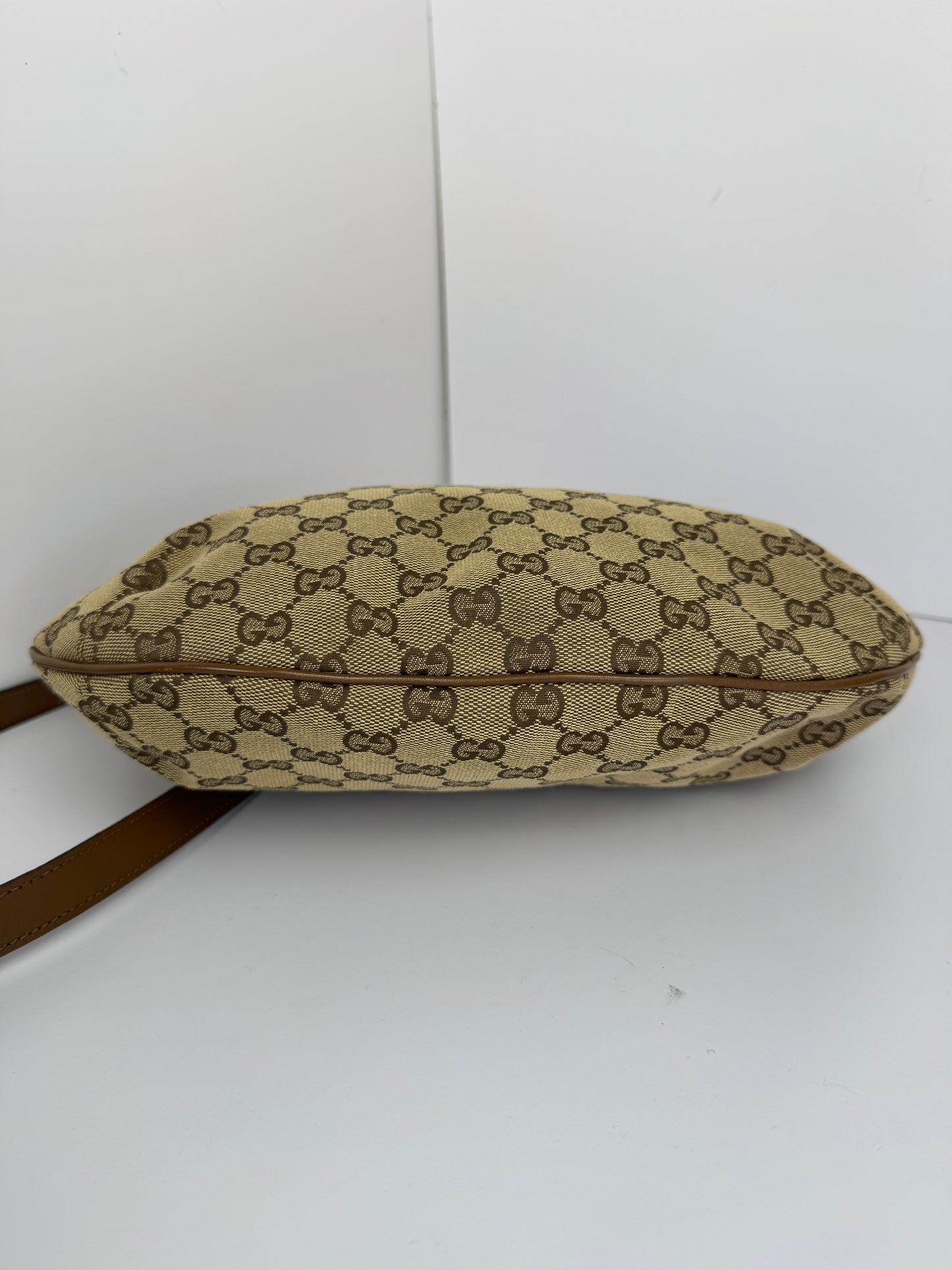 Gucci Web Half Moon Crossbody GG Canvas Brown
