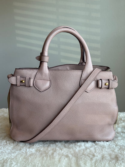 BURBERRY Banner Tote Leather and House Check canvas Small
