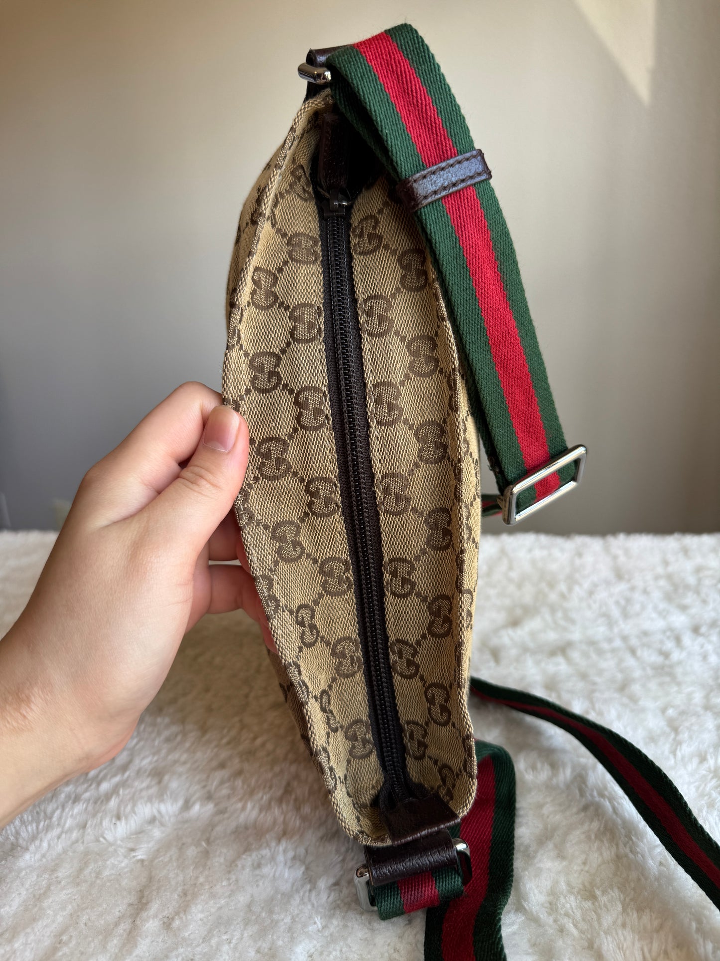 GUCCI Web Strap Camera GG Canvas Brown