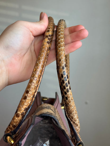 BURBERRY Pink Leather & Python Medium Buckle Tote Bag