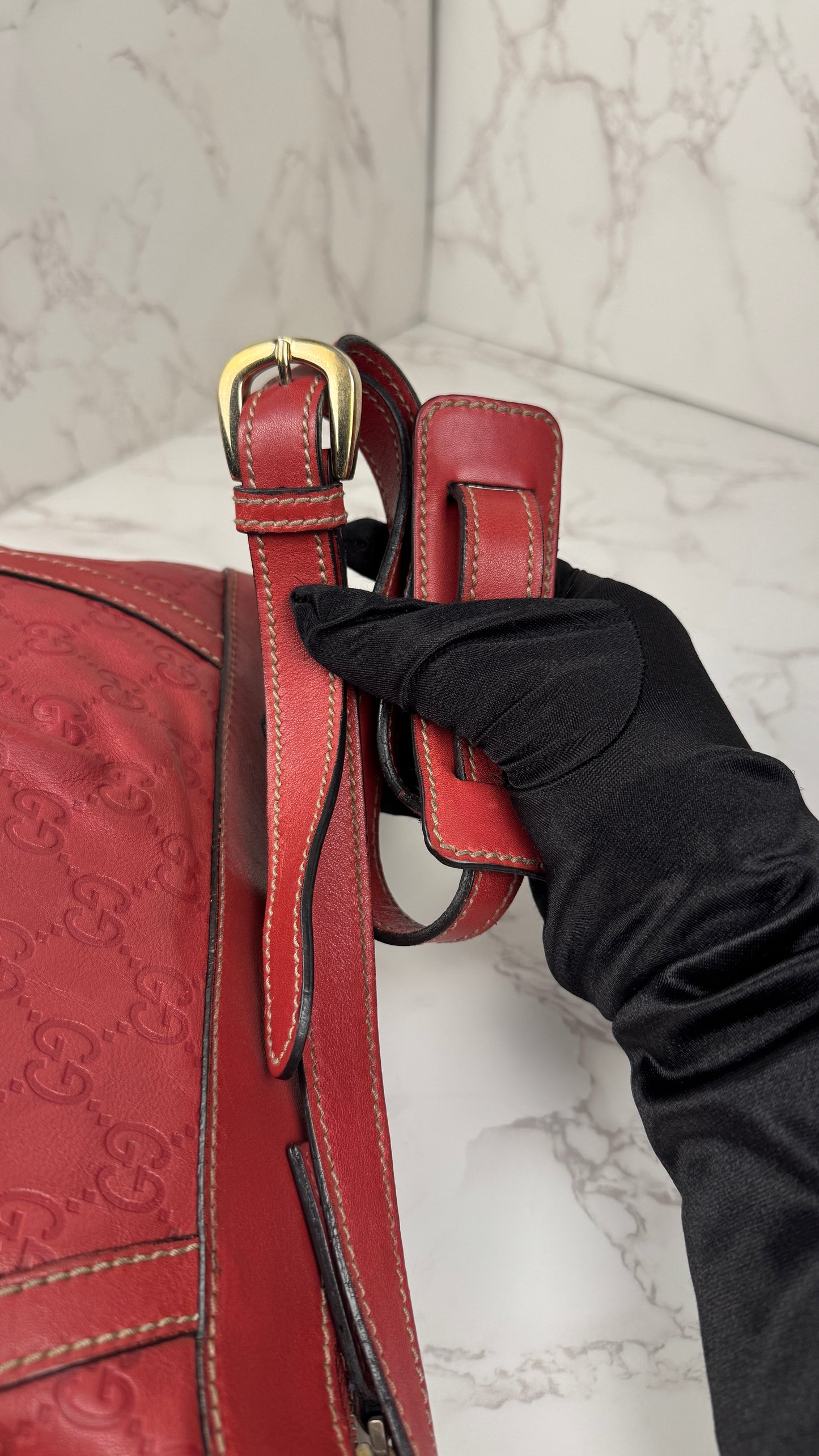 Gucci Abbey GG Monogram Embossed Leather Red