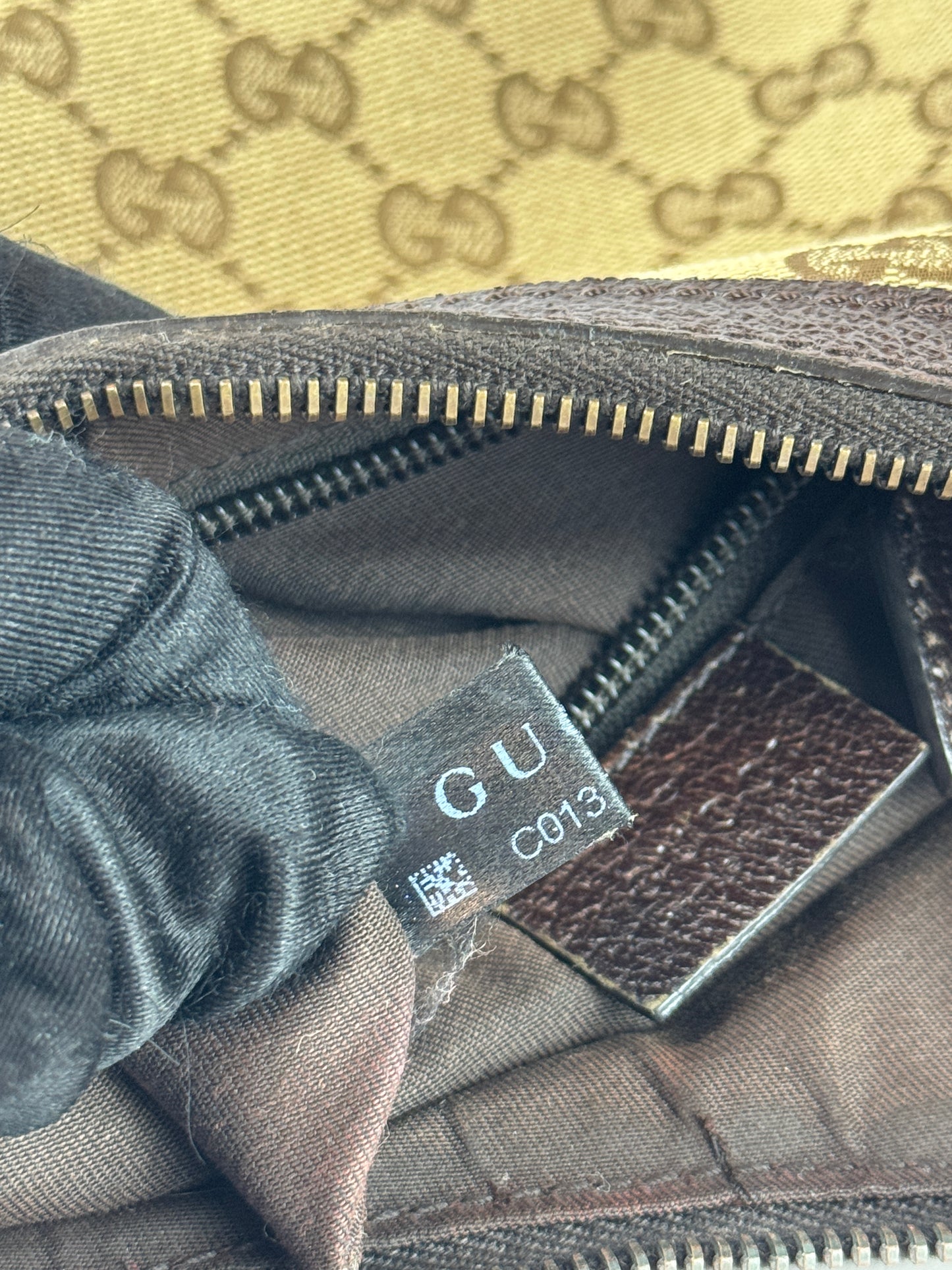 GUCCI Web Stripe Halfmoon GG Canvas Brown