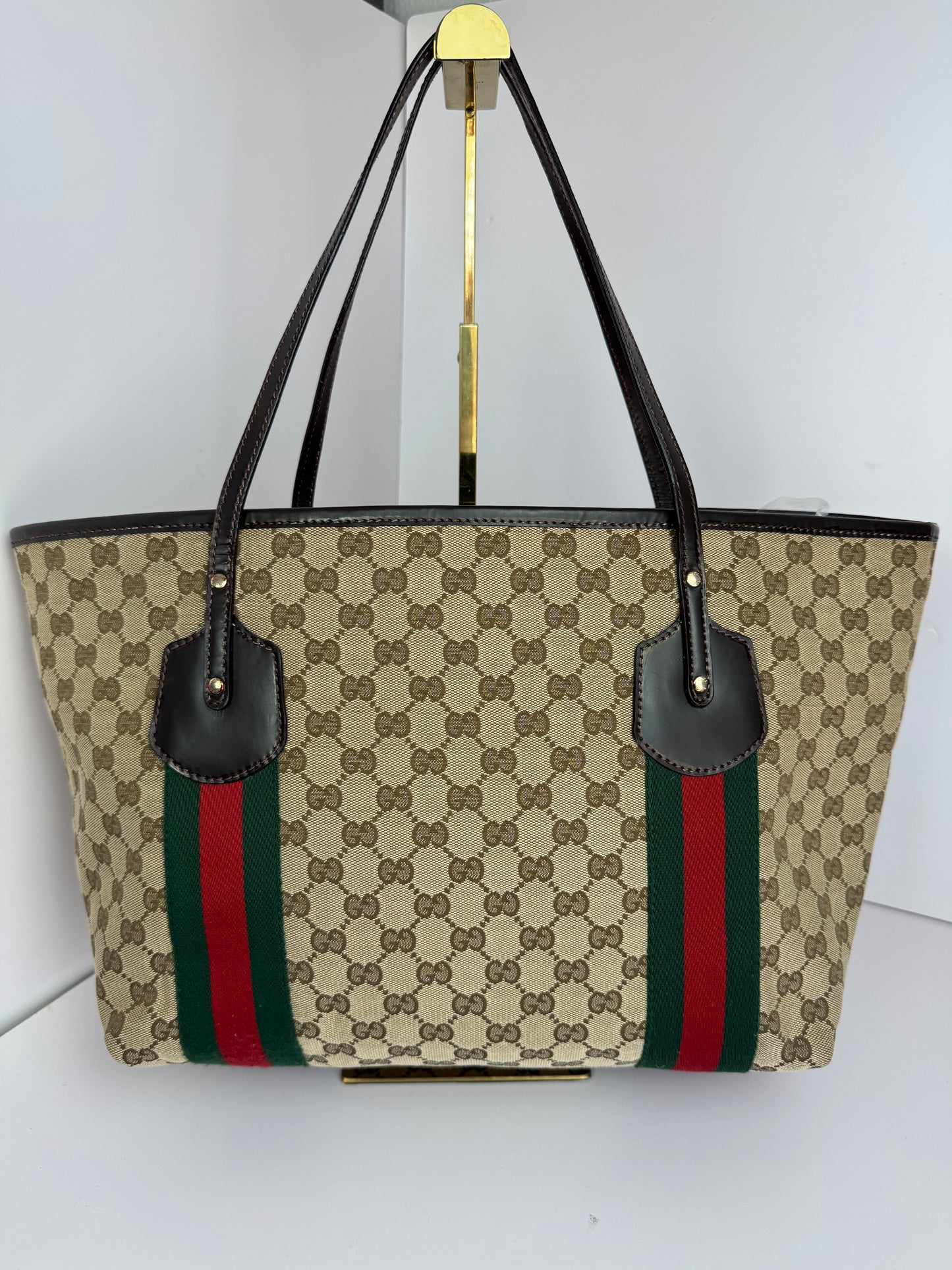 Gucci Web Tote GG Canvas Dark Brown