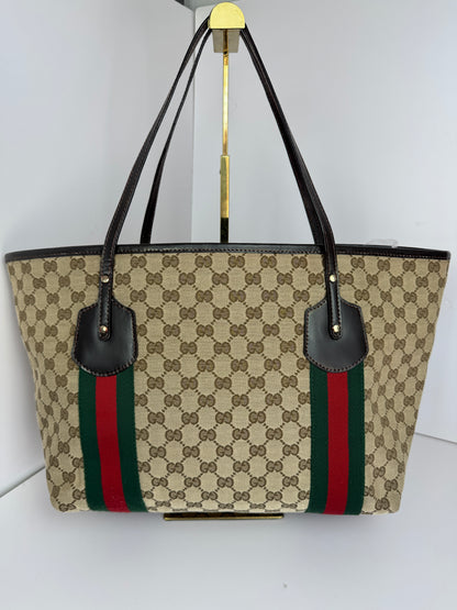 Gucci Web Tote GG Canvas Dark Brown