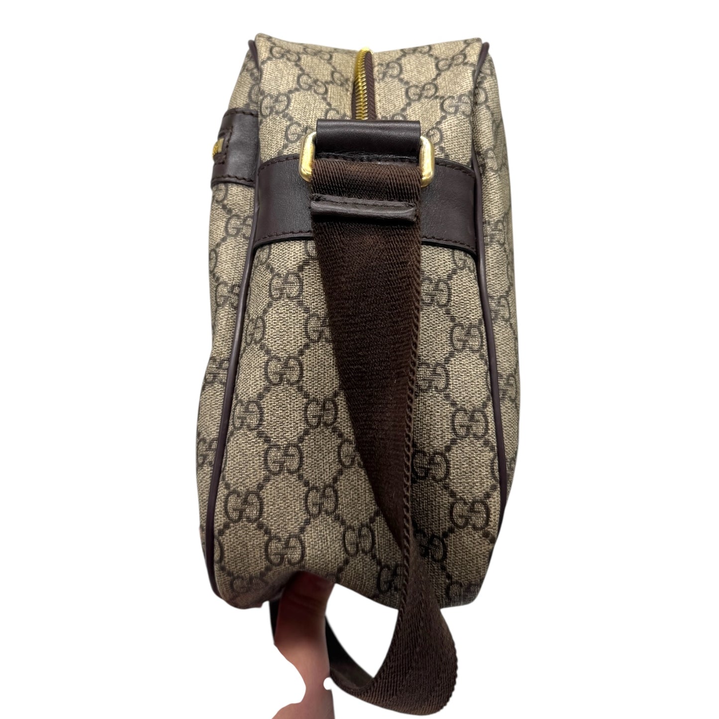Authentic Gucci Front Zip camera Bag GG Coated