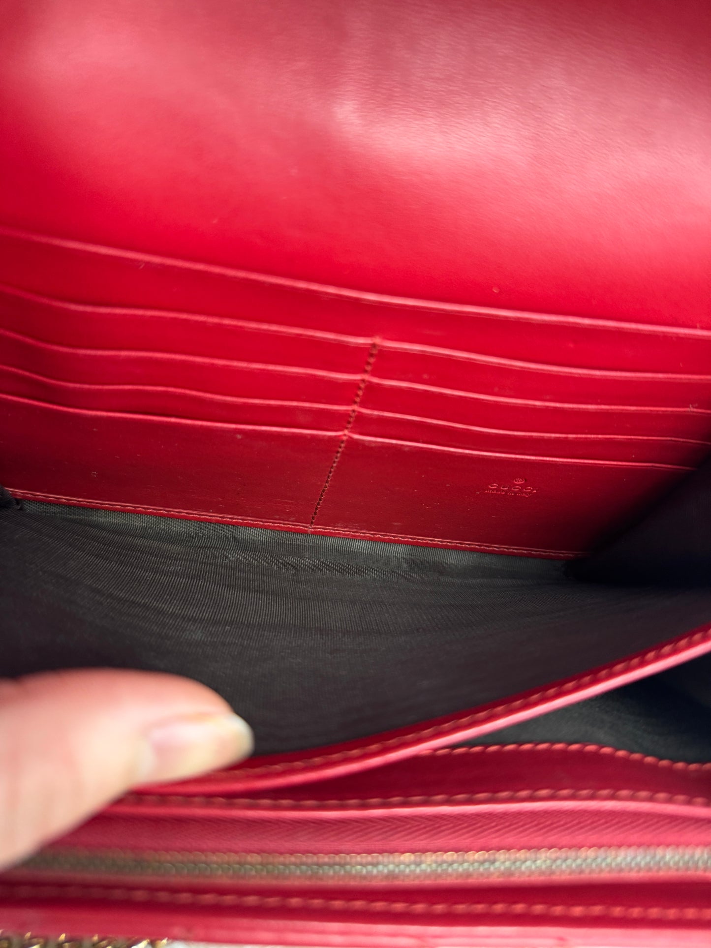 GUCCI GG Marmont Chain Wallet Matelasse Leather Red