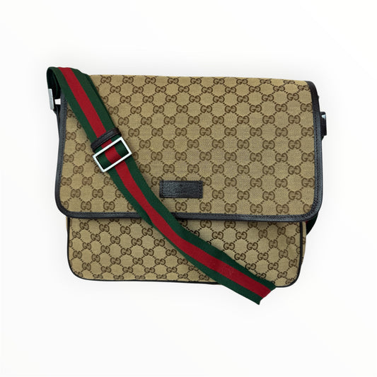GUCCI Web Flap messenger GG Canvas Brown