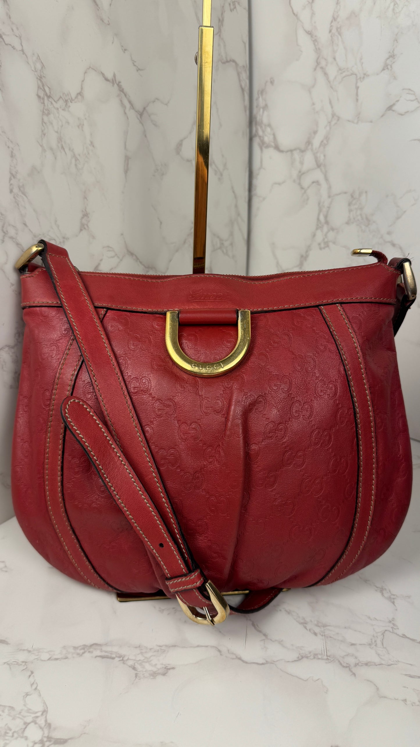 Gucci Abbey GG Monogram Embossed Leather Red