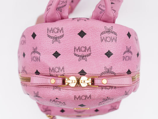 MCM Stark Side Studs Backpack in Visetos pink canvas