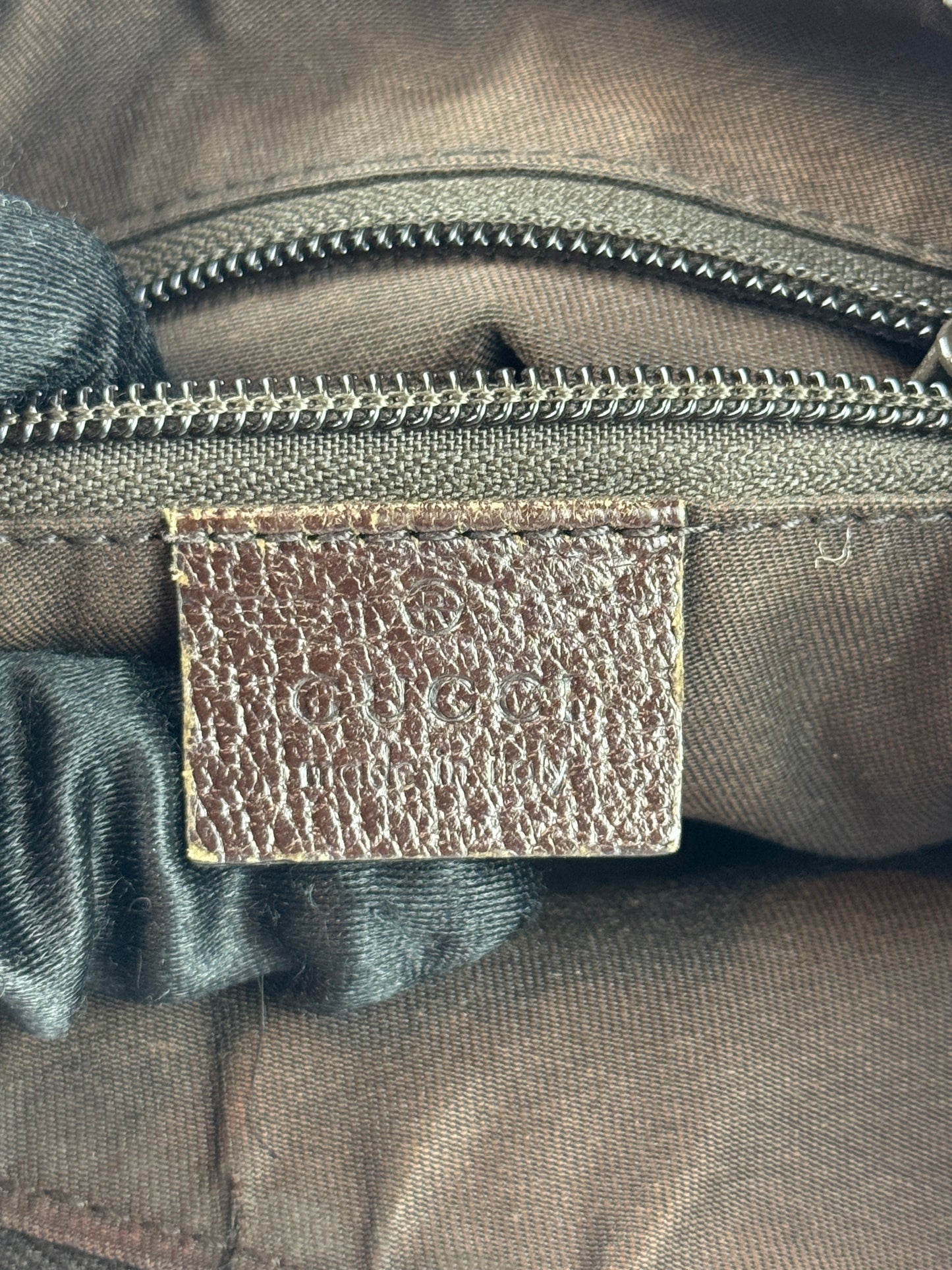 GUCCI Web Stripe Halfmoon GG Canvas Brown