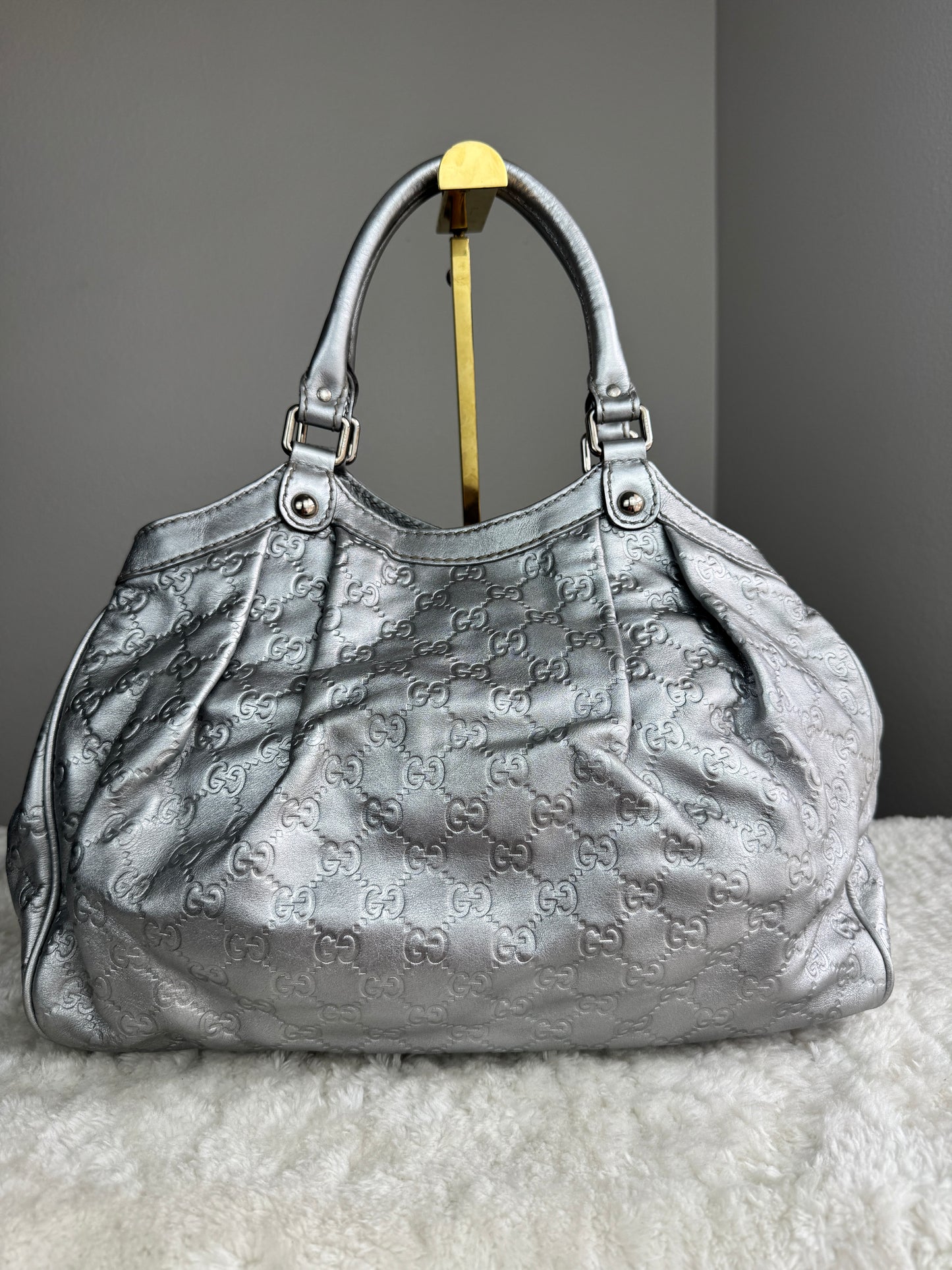 GUCCI sukey Guccissima Leather  Metallic Silver