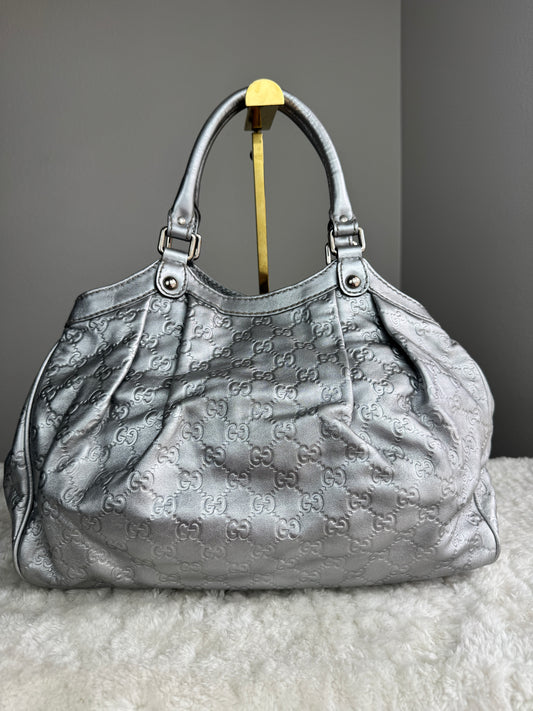 GUCCI sukey Guccissima Leather  Metallic Silver