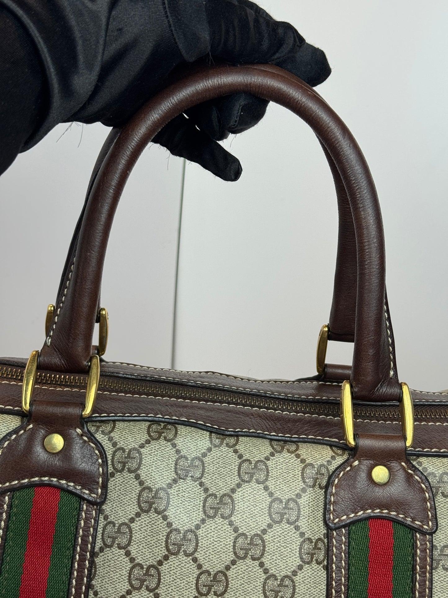 GUCCI Vintage Web Travel GG Coated Canvas Brown
