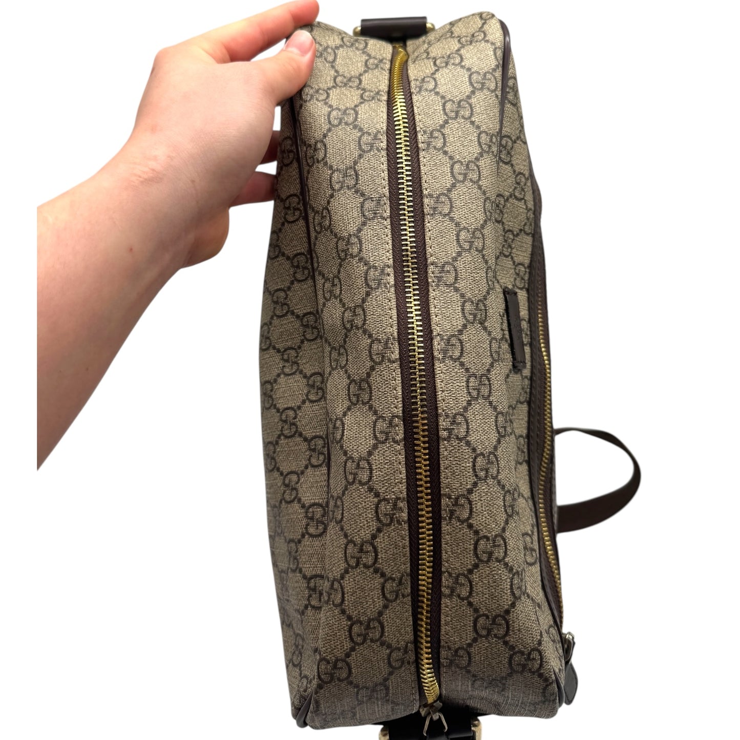 Authentic Gucci Front Zip camera Bag GG Coated