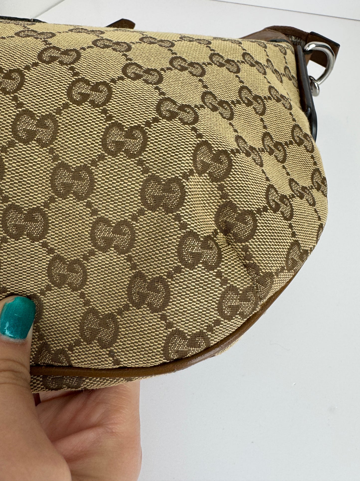 Gucci Web Half Moon Crossbody GG Canvas Brown