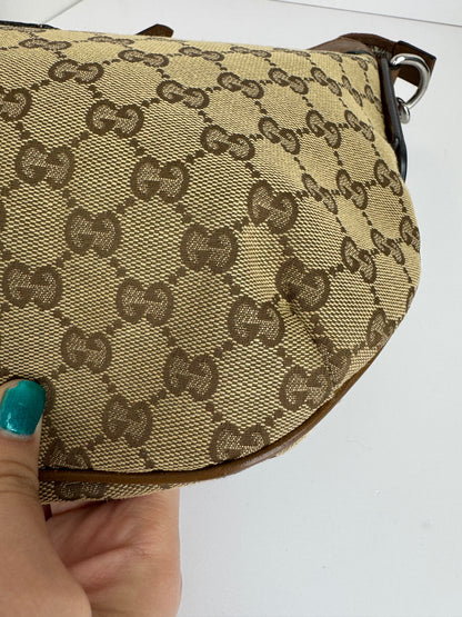 Gucci Web Half Moon Crossbody GG Canvas Brown