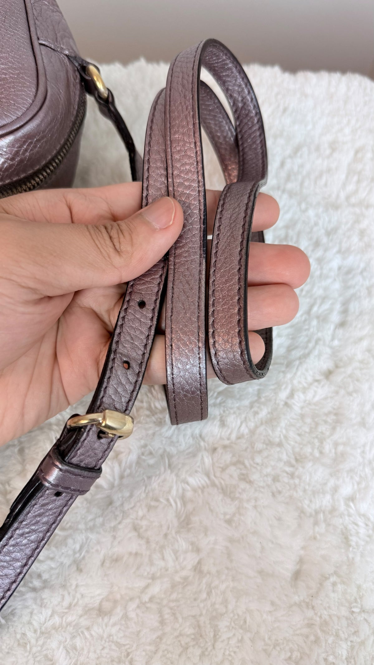 GUCCI Soho Disco Leather Purple Metallic Crossbody