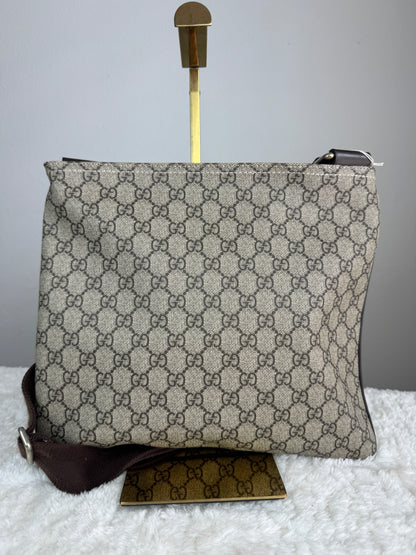 GUCCI Flat GG Supreme Messenger  Coated Canvas Dark Brown