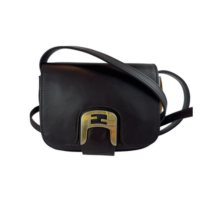 Fendi Vitello Elite Small Chameleon Crossbody Dark Brown