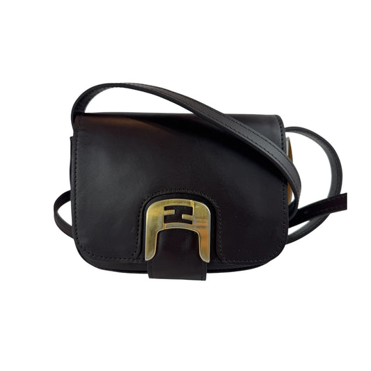 Fendi Vitello Elite Small Chameleon Crossbody Dark Brown
