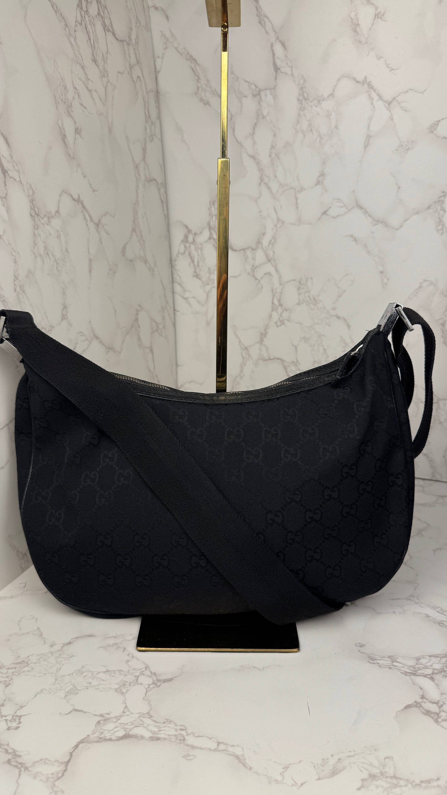Gucci Half Moon Saddle Hobo and Crossbody GG Canvas  Black