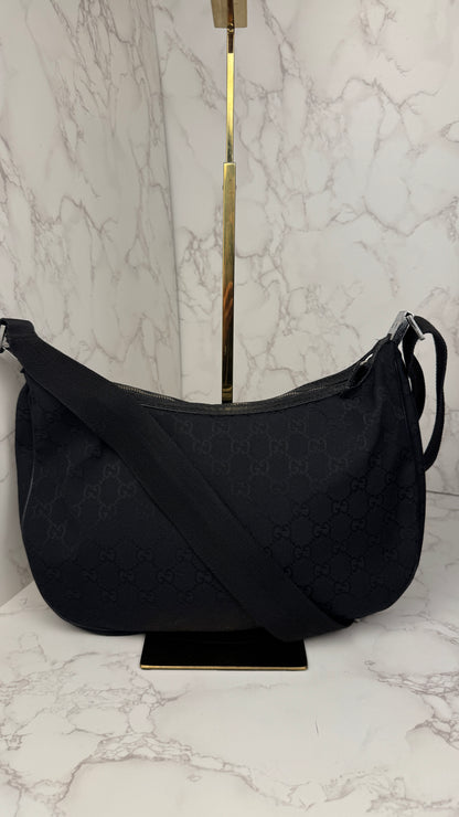 Gucci Half Moon Saddle Hobo and Crossbody GG Canvas  Black