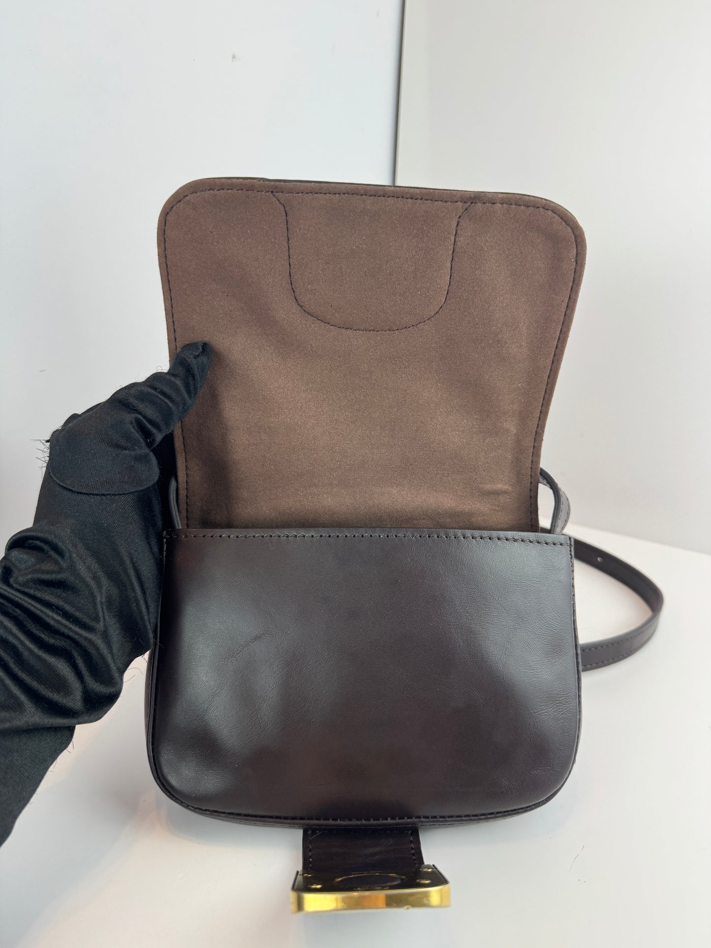 Fendi Vitello Elite Small Chameleon Crossbody Dark Brown