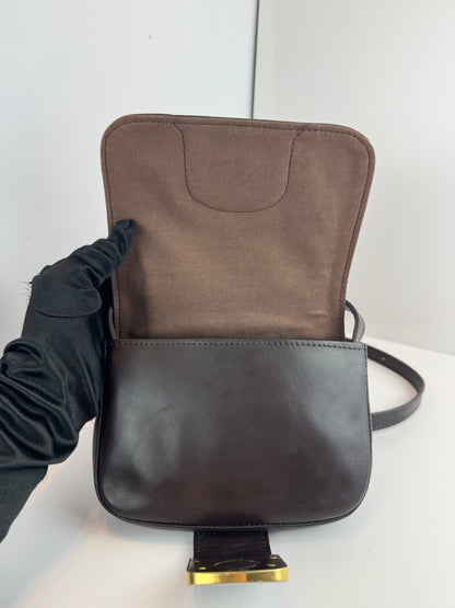 Fendi Vitello Elite Small Chameleon Crossbody Dark Brown