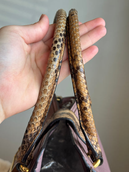 BURBERRY Pink Leather & Python Medium Buckle Tote Bag