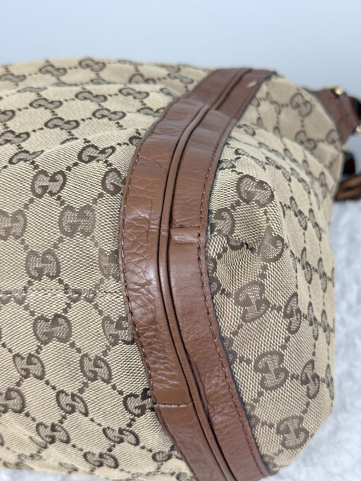 GUCCI Bella GG Canvas Handbag Brown