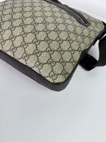 Gucci Front Zip Messenger Dark Brown GG Coated Canvas