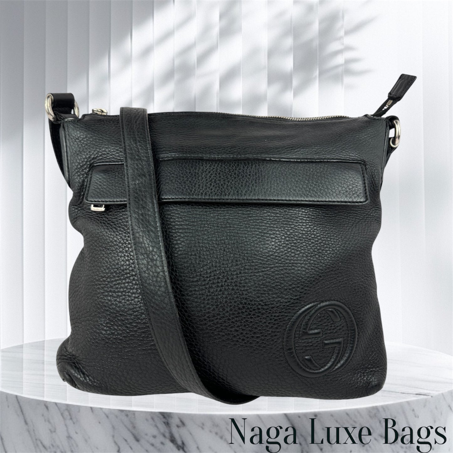 GUCCI Interlocking GG Leather Messenger Black