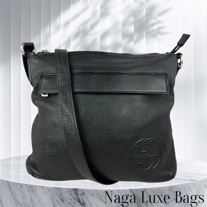 GUCCI Interlocking GG Leather Messenger Black