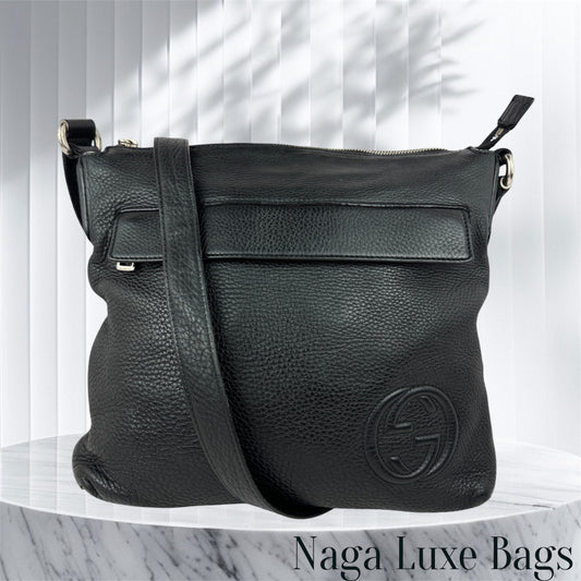 GUCCI Interlocking GG Leather Messenger Black