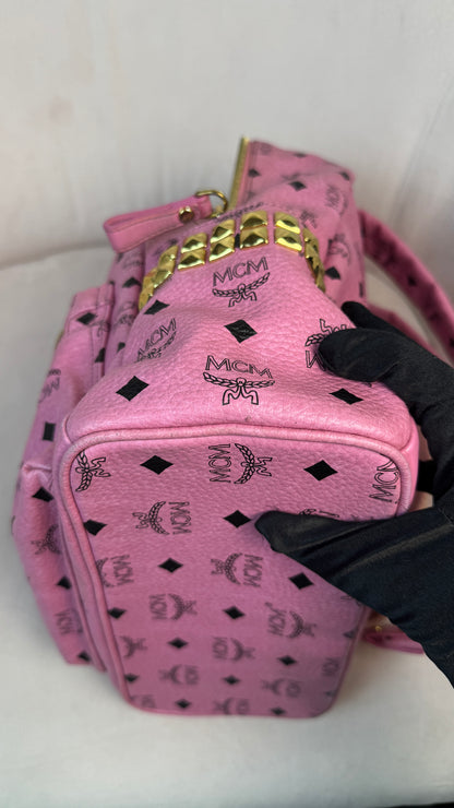 MCM Pink Visetos Stark backpack with gold-toned hardwar