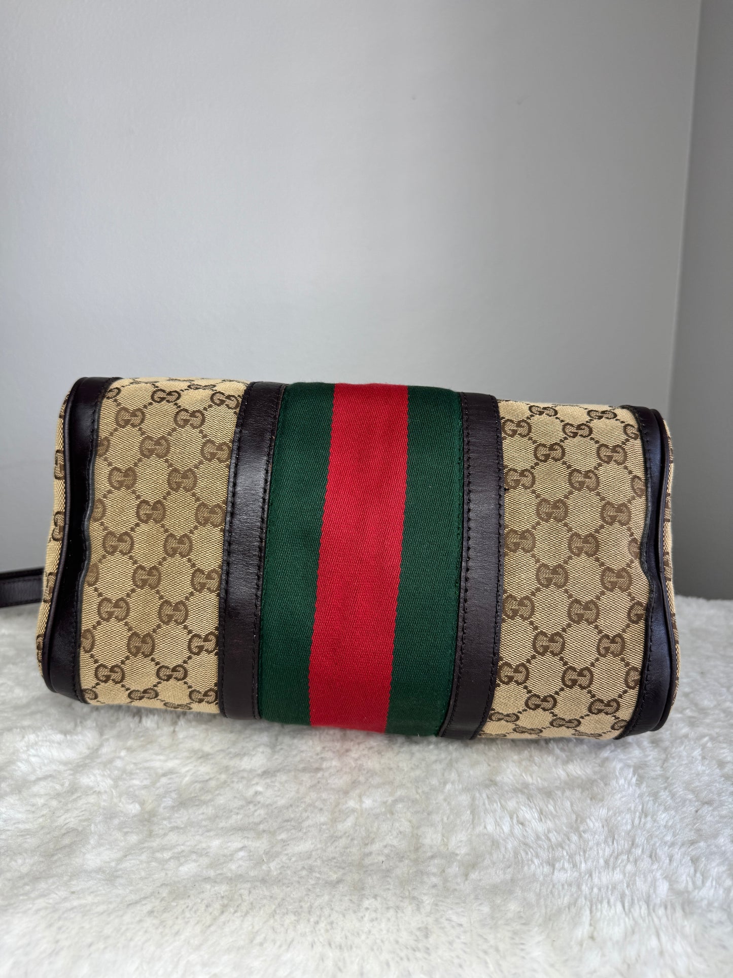 GUCCI Web Boston GG Canvas With strap Brown