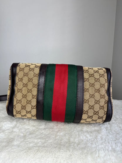 GUCCI Web Boston GG Canvas With strap Brown