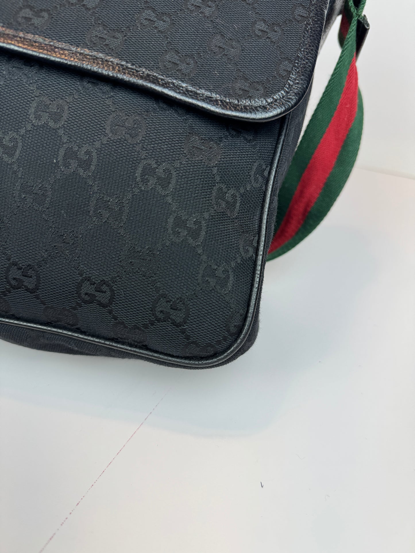 GUCCI Web Flap Messenger GG Canvas Black