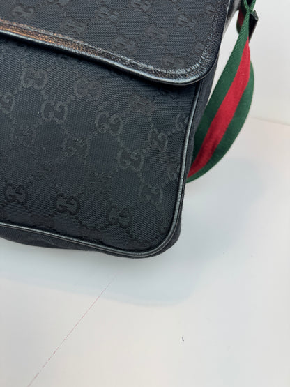 GUCCI Web Flap Messenger GG Canvas Black