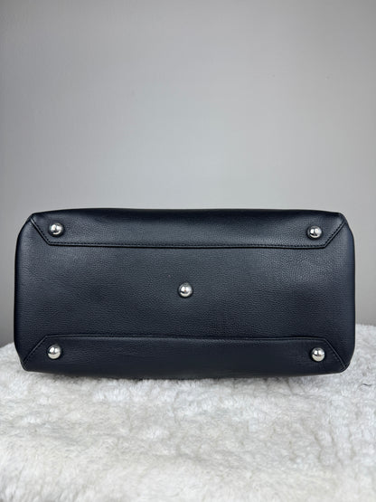 BURBERRY Derby Calfskin House Check Medium Banner Tote Black Sea Green