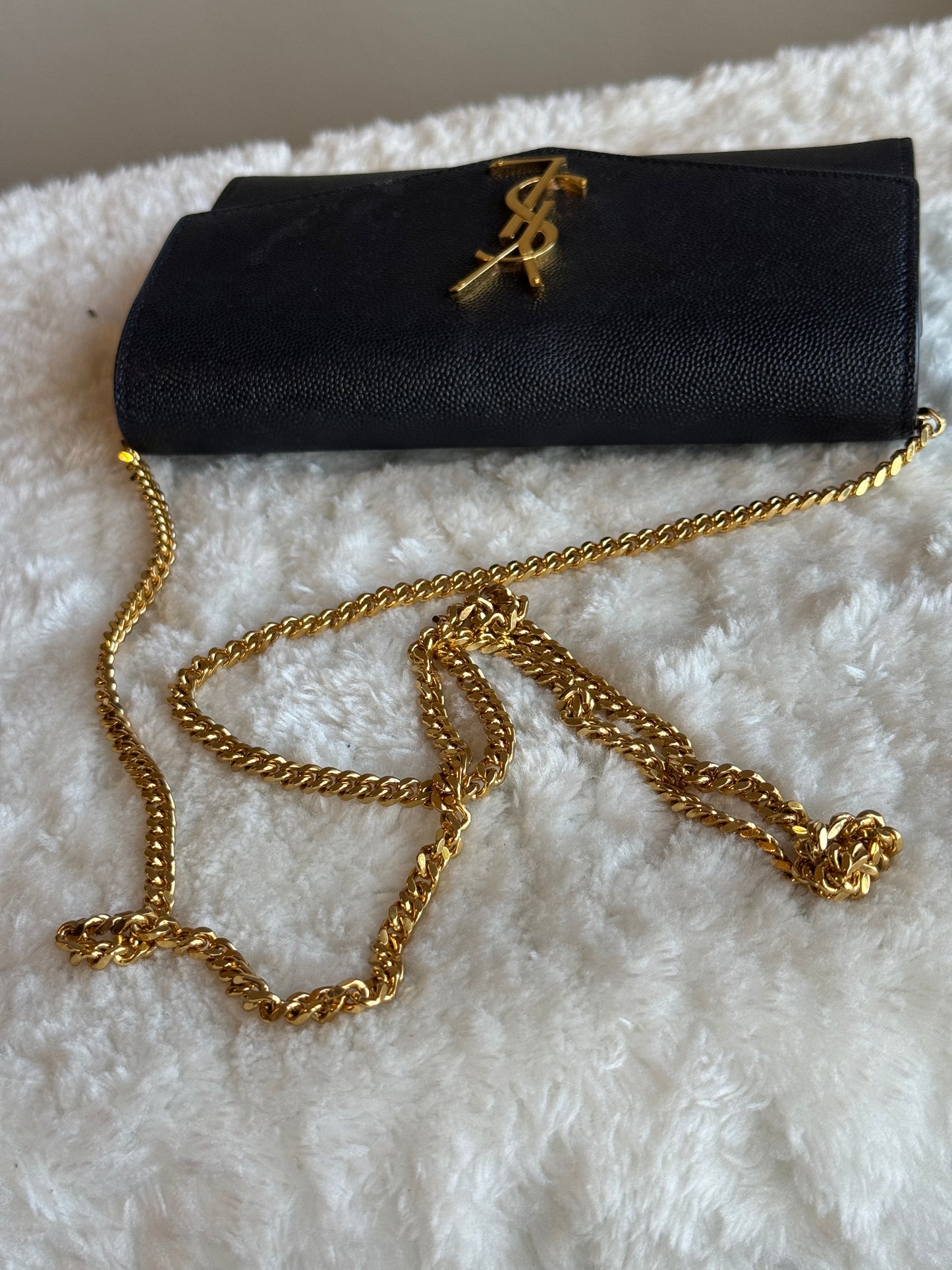 SAINT LAURENT Uptown Chain Wallet Caviar Leather bLack