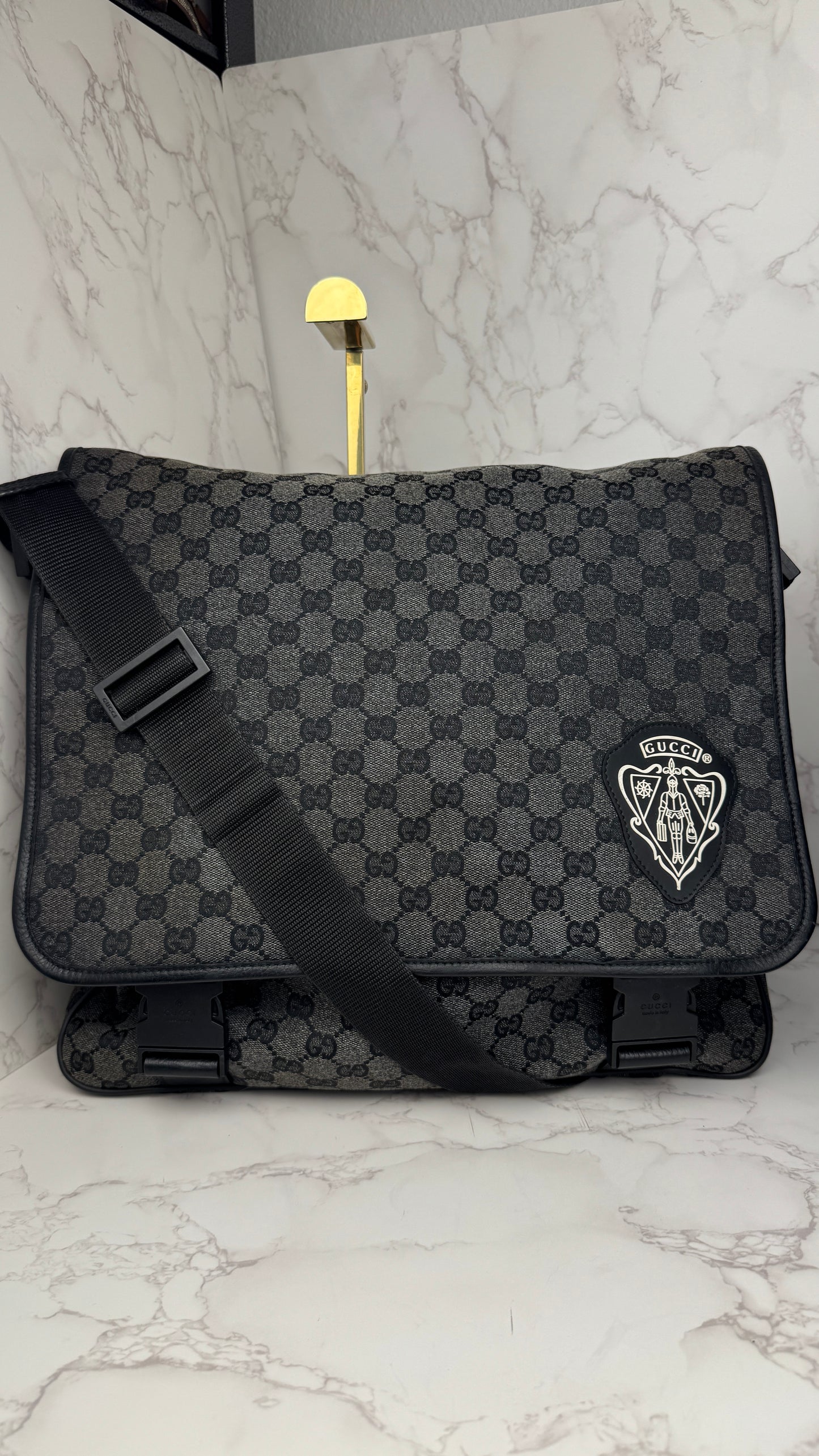 Gucci Denim Hysteria Double Buckles Messenger