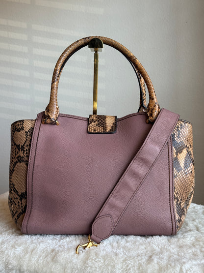 BURBERRY Pink Leather & Python Medium Buckle Tote Bag