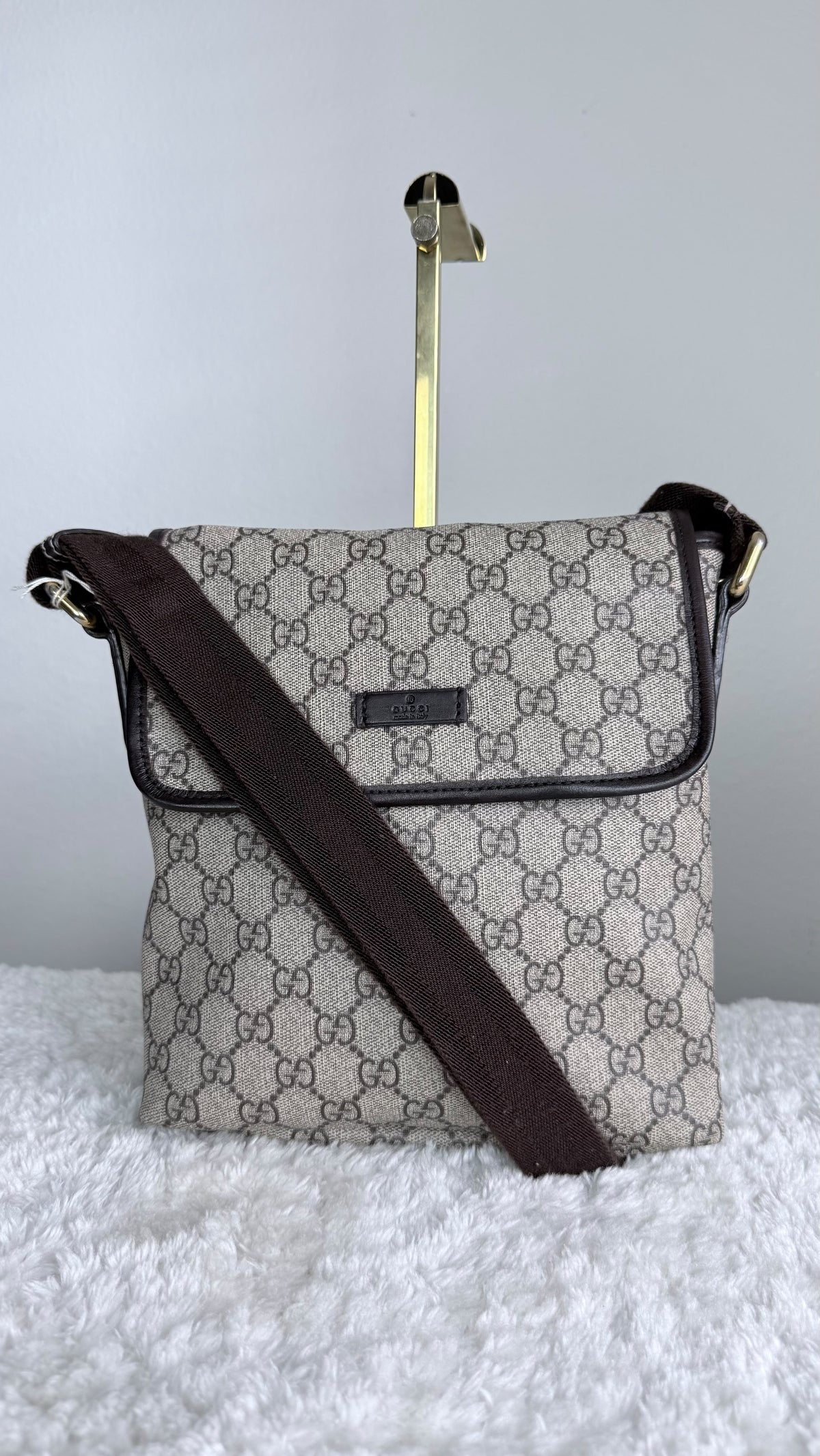 GUCCI Flap Crossbody GG Supreme Coated canvas Brown