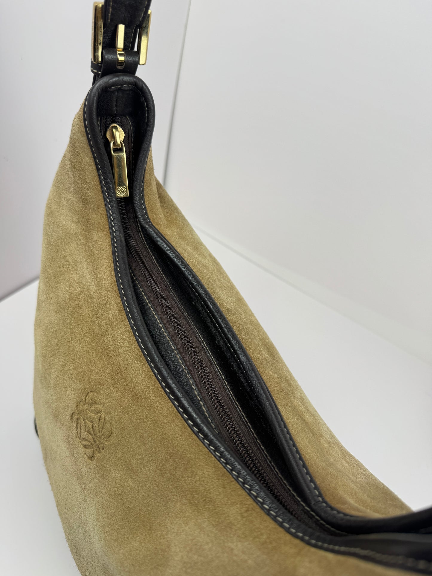 Loewe Anagram Shoulder Suede Leather Bag